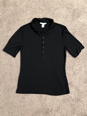 H&M Short-Sleeve Polo Top Womens Size Medium Black Button Neck Collar Shirt